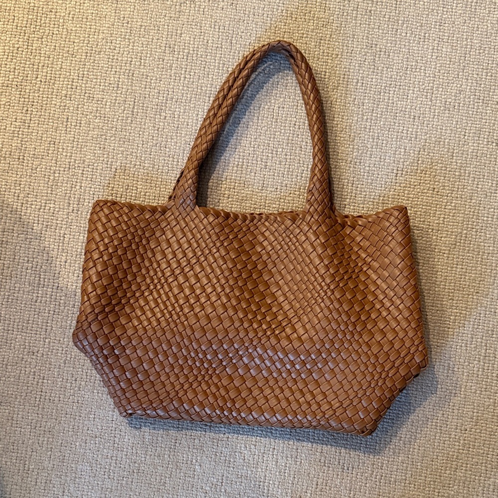 Elegant Brown Woven Tote Bag with separate clutch